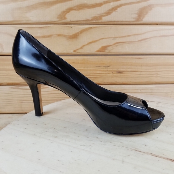 VIA SPIGA 7.5 US Slip on Black Leather Stiletto High Heels Pumps Peep Toe Shoes - Picture 8 of 12